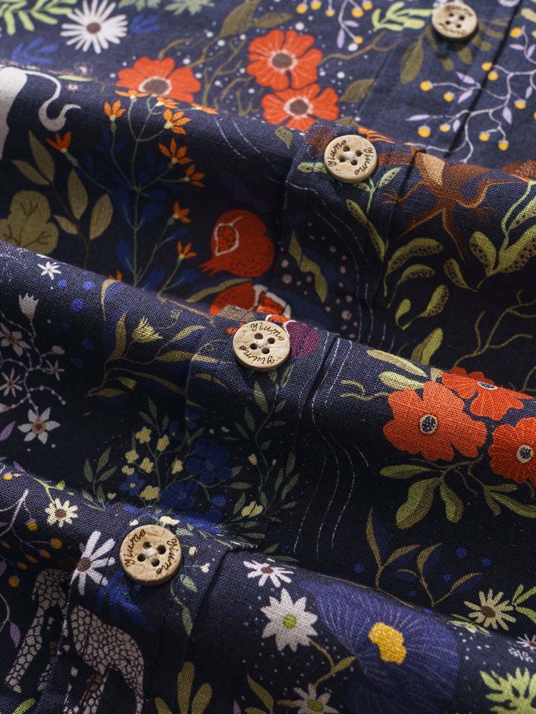 Nwt Yiume Men's Long Sleeve Dark Blue Animals/Flowers Cotton Shirt Size L — image 2 of 4